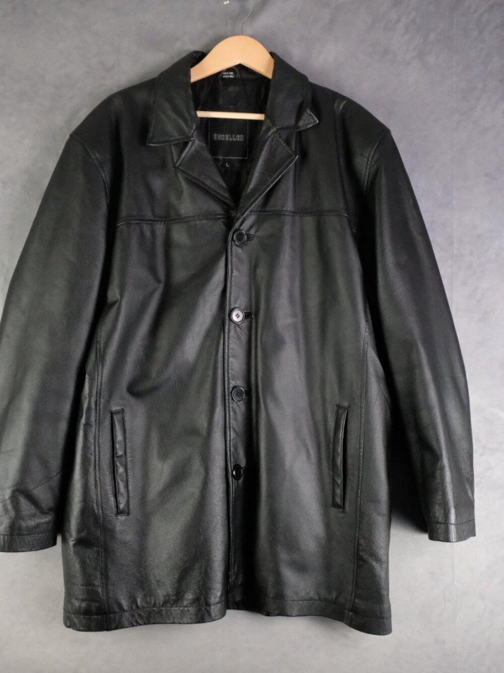 Vintage Leather Jacket Mens Large Black Button Up Lined Heavy Y2K - Picture 2 of 12